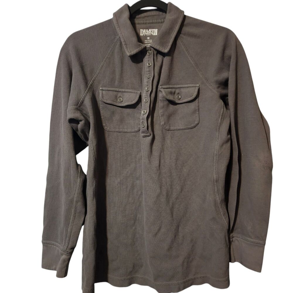 Duluth Trading Thermal Henley Shirt  Medium  Gray Double Pocket Long Sleeve